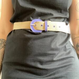 Vintage Purple Buckle Cotton Canvas Belt Waist Accessory Khaki Fall Winter